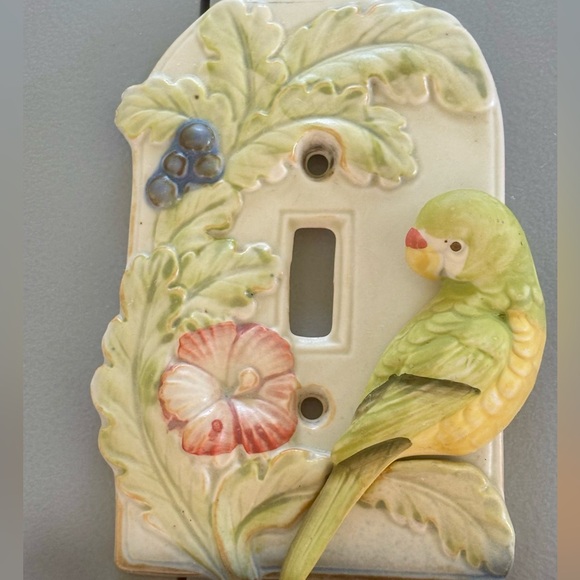 Takahashi Ceramic Porcelain Light Switch Cover with Parakeet - Picture 3 of 4
